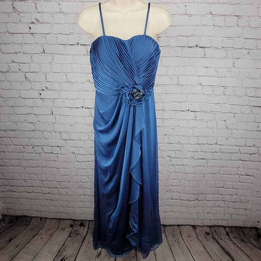 Adrianna Papell Ocassions Blue Purple Sheen Chiffon Heart Broach Dress Size 4