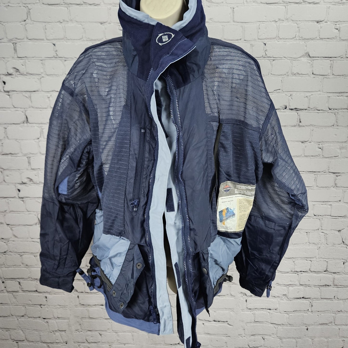 Columbia Blue Titanium Omni Tech Waterproof Breathable Double Zip Jacket Medium