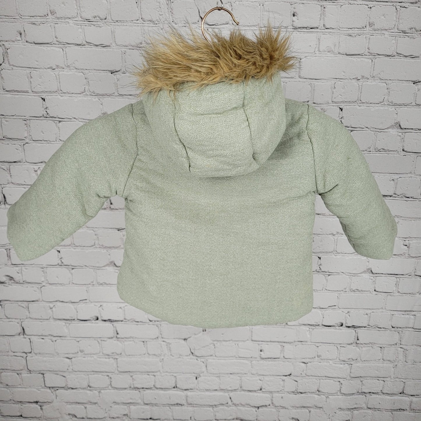 7 For All Mankind  Muted Green 100% Cotton Fur Trim Hooded Jacket Size 24M