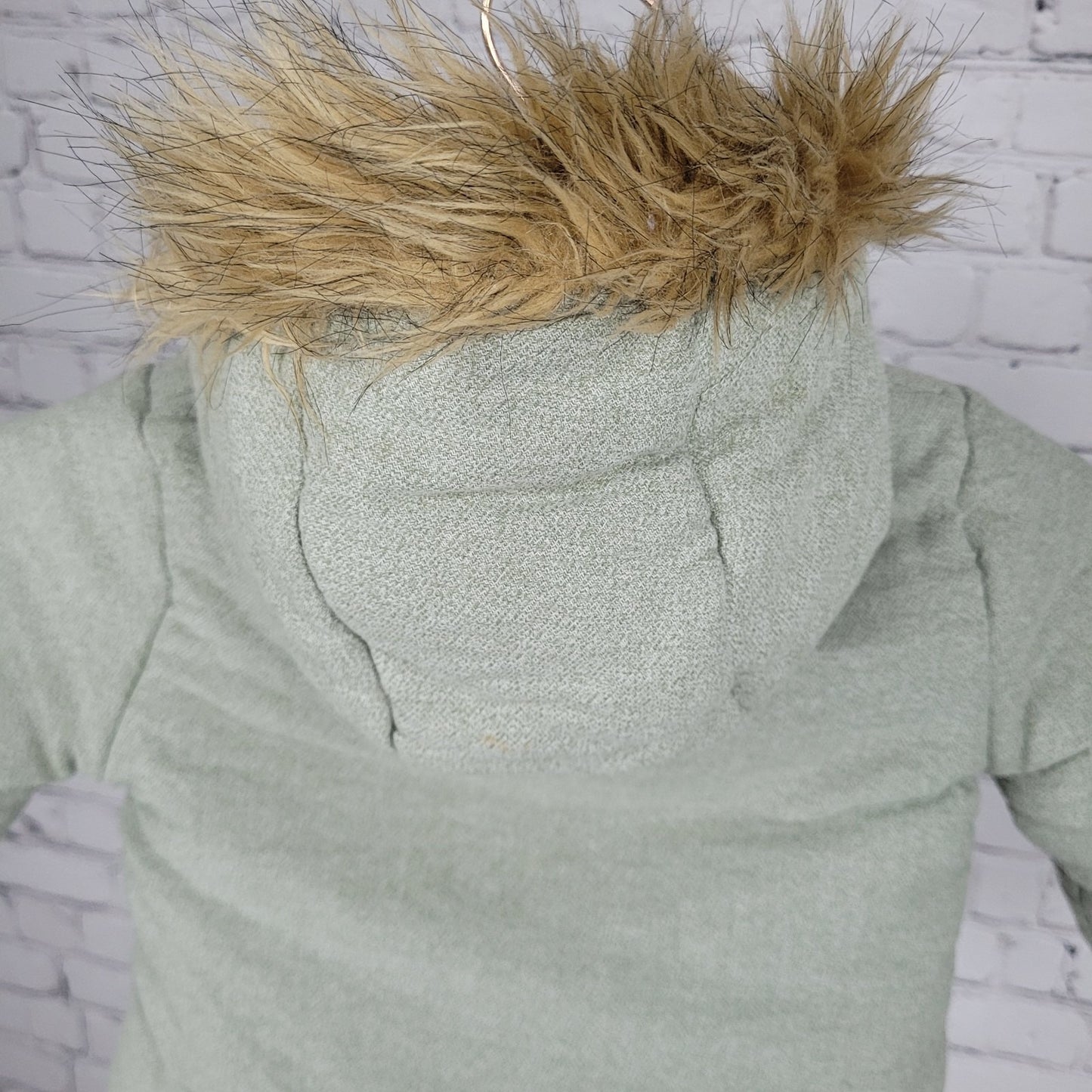 7 For All Mankind  Muted Green 100% Cotton Fur Trim Hooded Jacket Size 24M