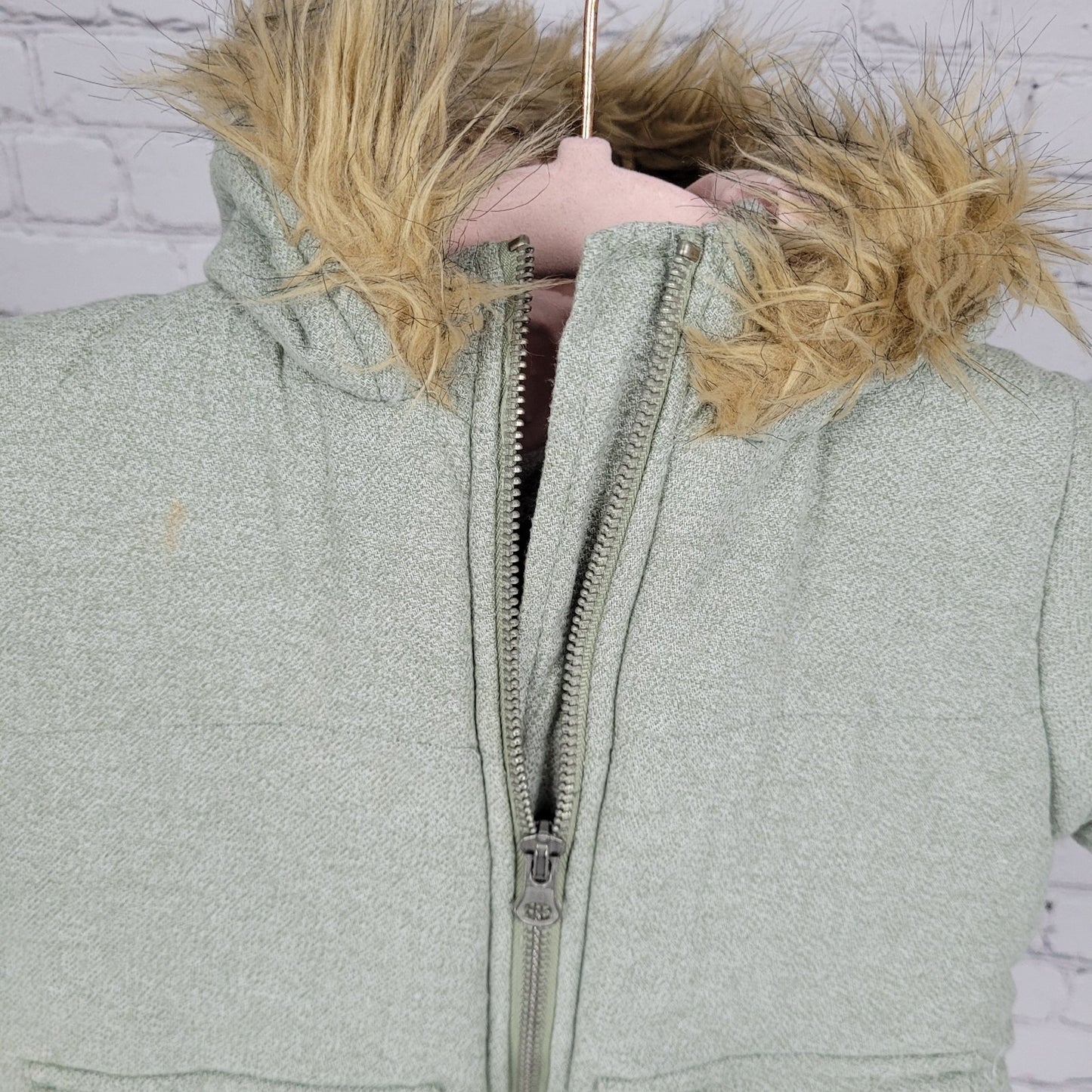7 For All Mankind  Muted Green 100% Cotton Fur Trim Hooded Jacket Size 24M