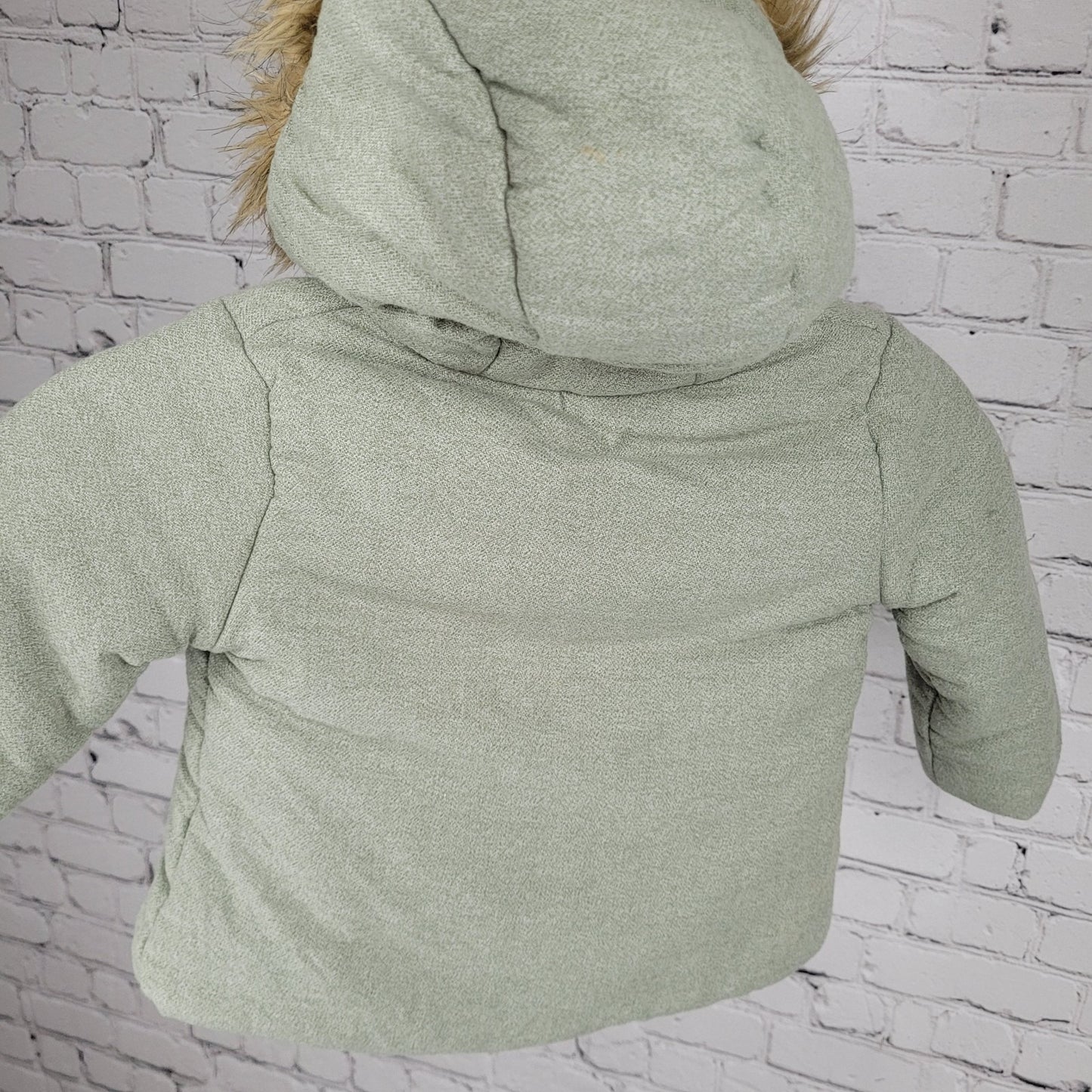 7 For All Mankind  Muted Green 100% Cotton Fur Trim Hooded Jacket Size 24M