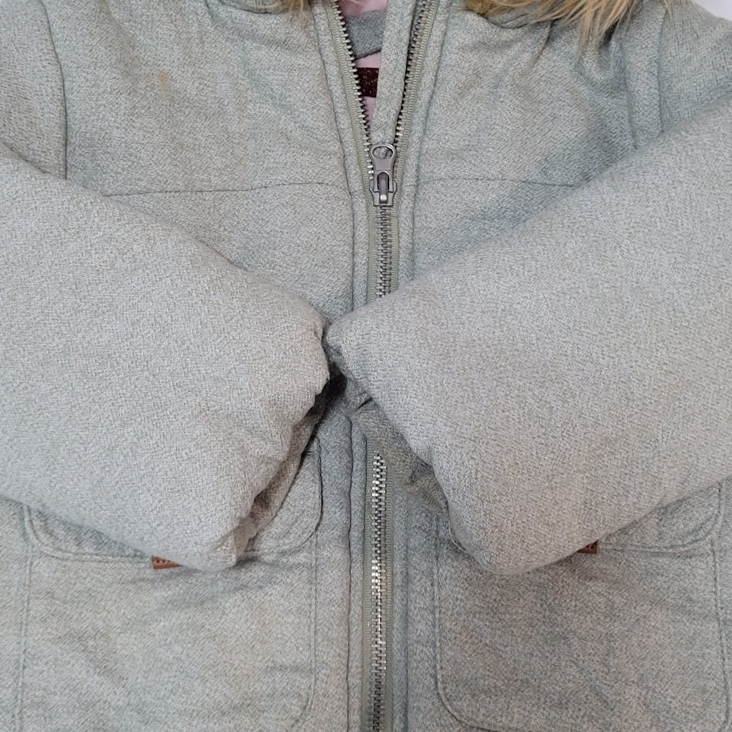 7 For All Mankind  Muted Green 100% Cotton Fur Trim Hooded Jacket Size 24M