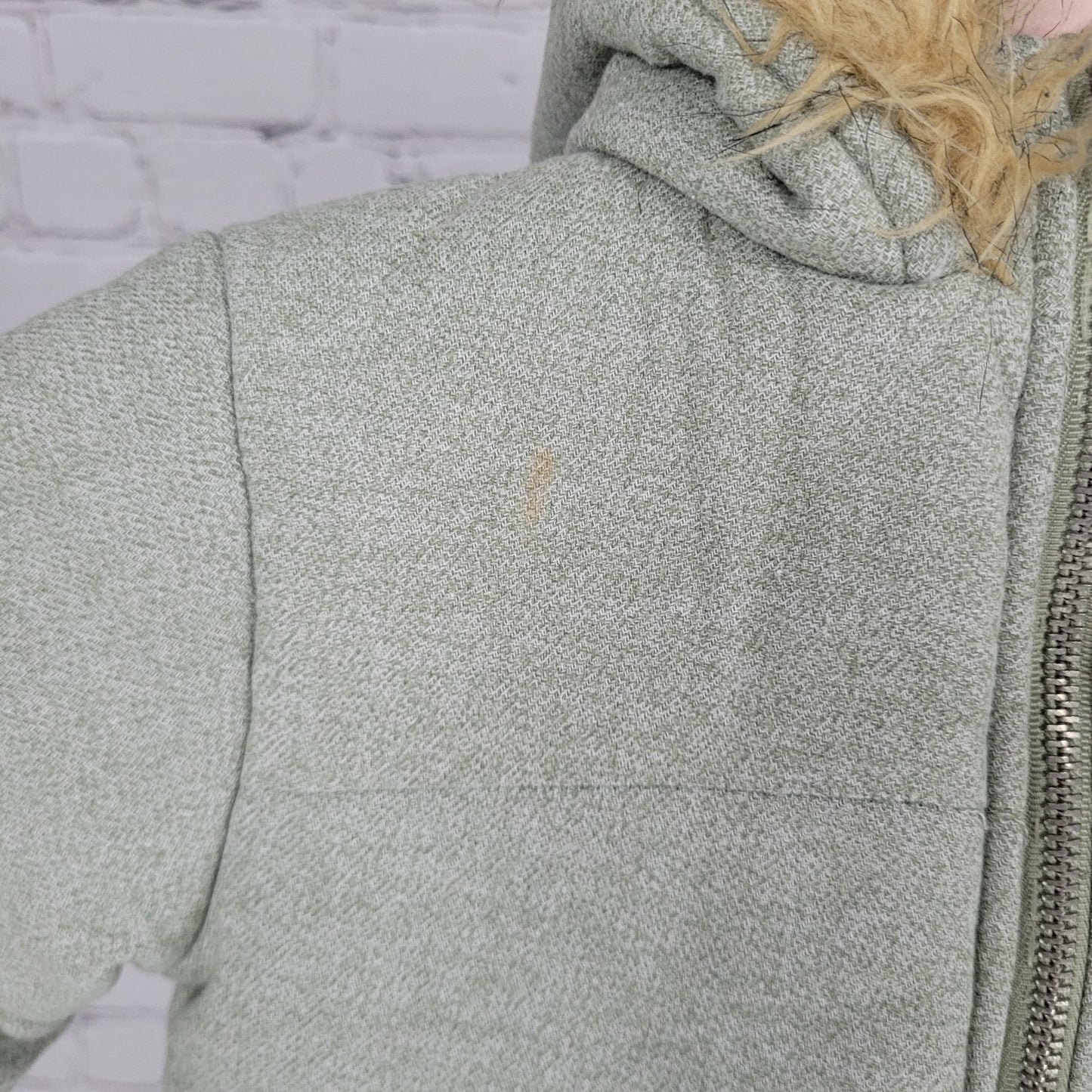 7 For All Mankind  Muted Green 100% Cotton Fur Trim Hooded Jacket Size 24M