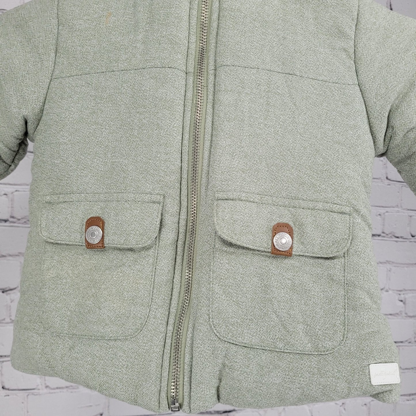 7 For All Mankind  Muted Green 100% Cotton Fur Trim Hooded Jacket Size 24M