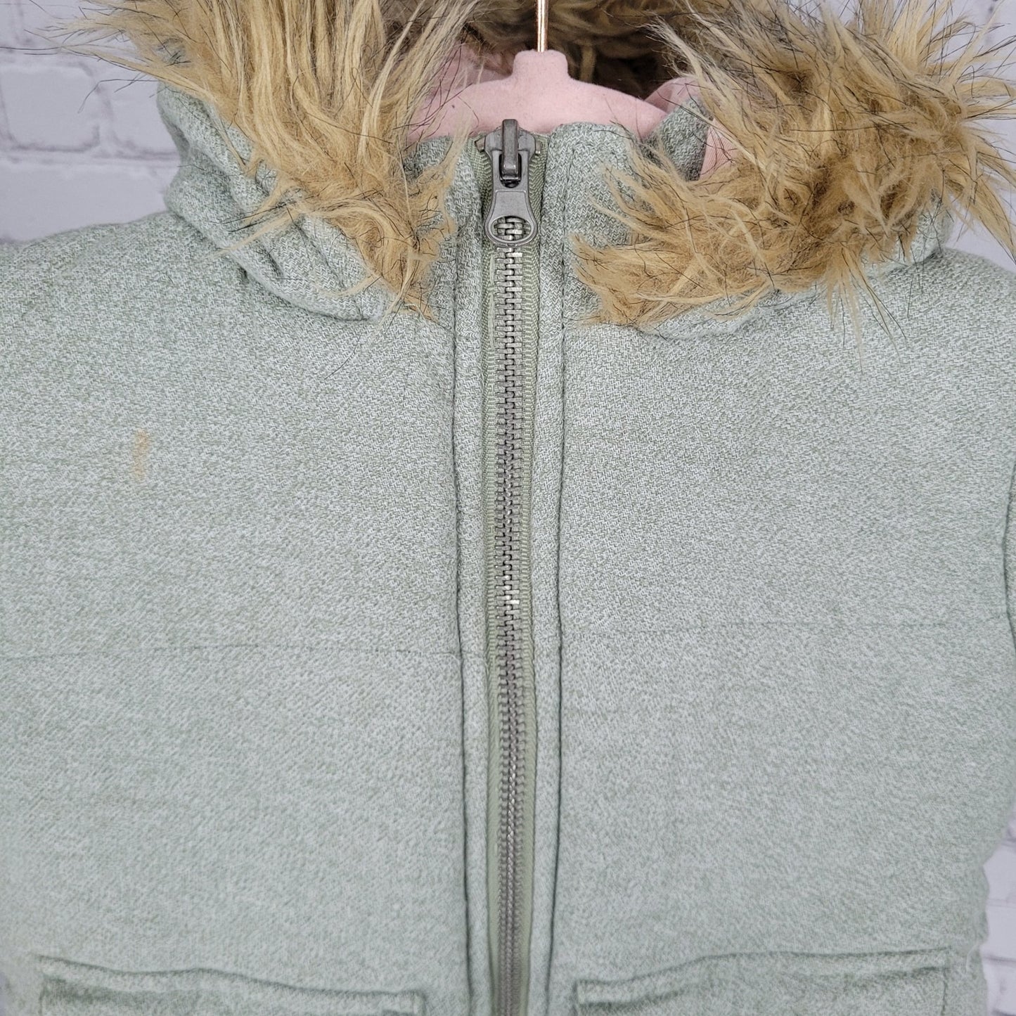 7 For All Mankind  Muted Green 100% Cotton Fur Trim Hooded Jacket Size 24M