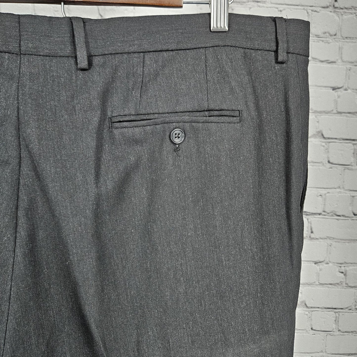 Joseph & Feiss Gold Grey Wool Blend Flat Front Straight Leg Dress Pants 42x29