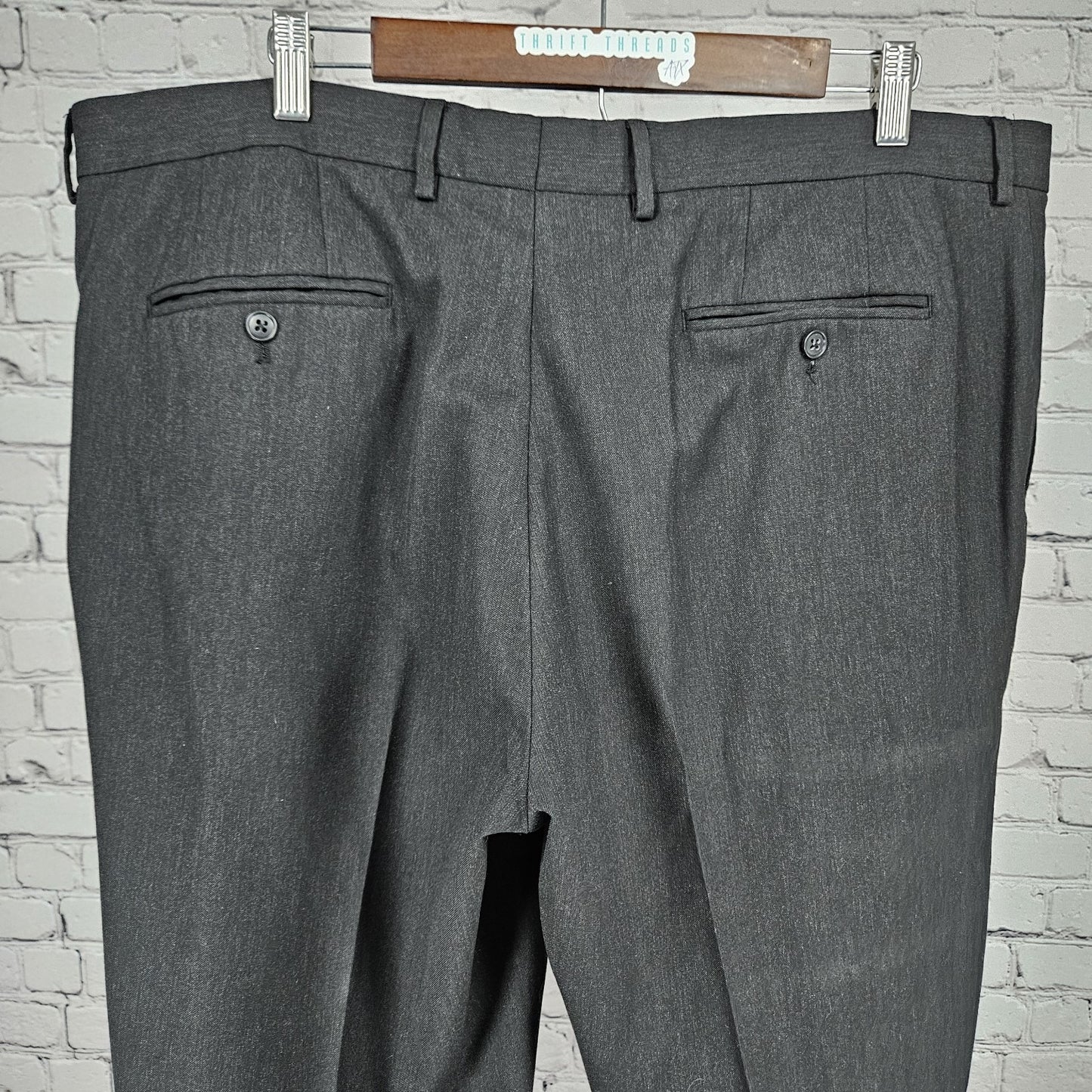 Joseph & Feiss Gold Grey Wool Blend Flat Front Straight Leg Dress Pants 42x29