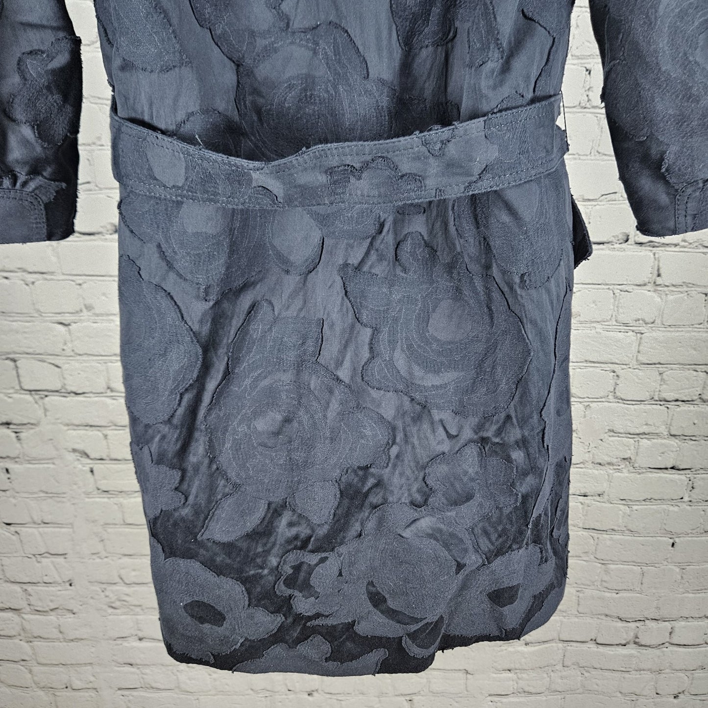 LaVia 18 Navy Floral Belted Buttoned 3/4 Sleeve Collared Lined Jacket 40 US 4