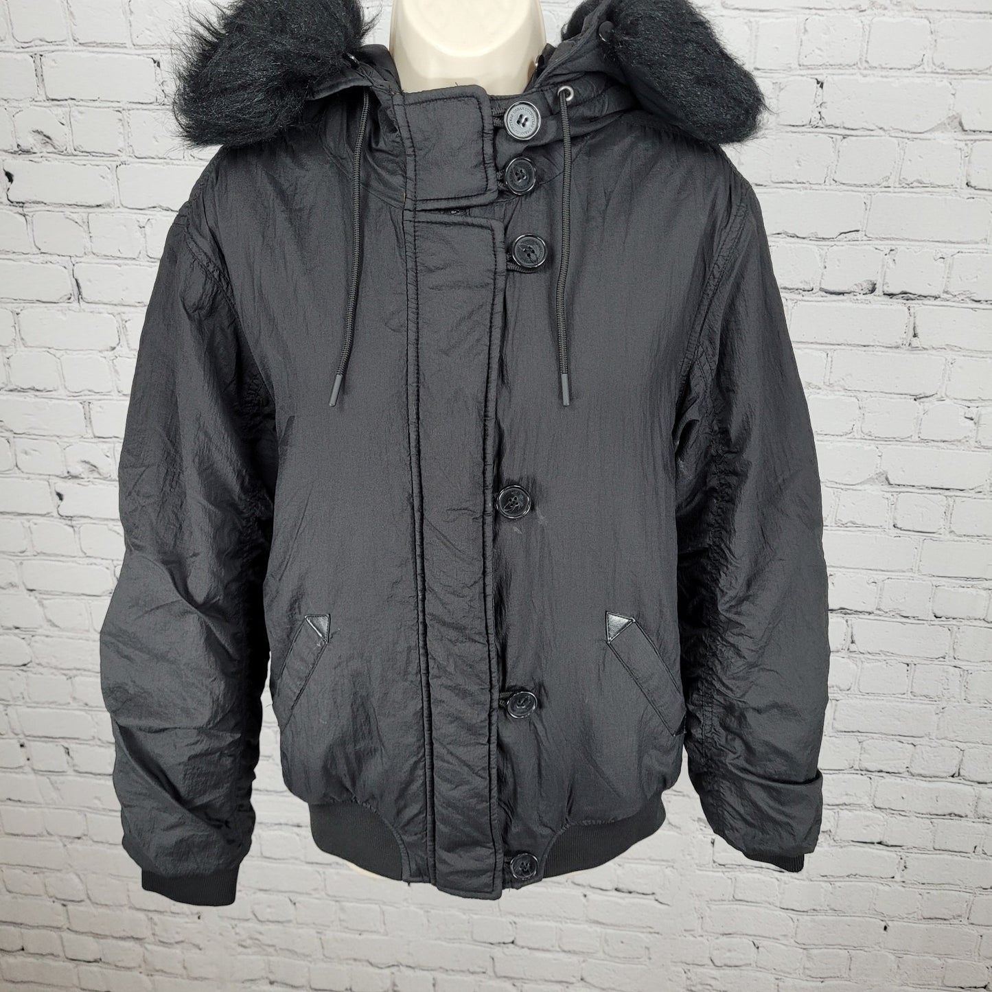 Urban Outfitters Black Hooded Removable Fur Insulated Lightweight Jacket Size XS