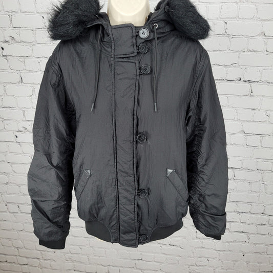 Urban Outfitters Black Hooded Removable Fur Insulated Lightweight Jacket Size XS