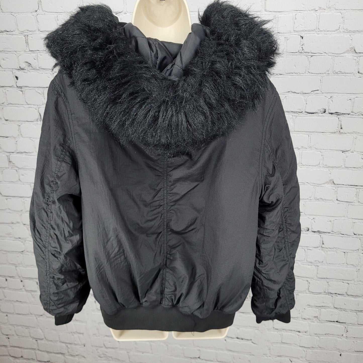 Urban Outfitters Black Hooded Removable Fur Insulated Lightweight Jacket Size XS