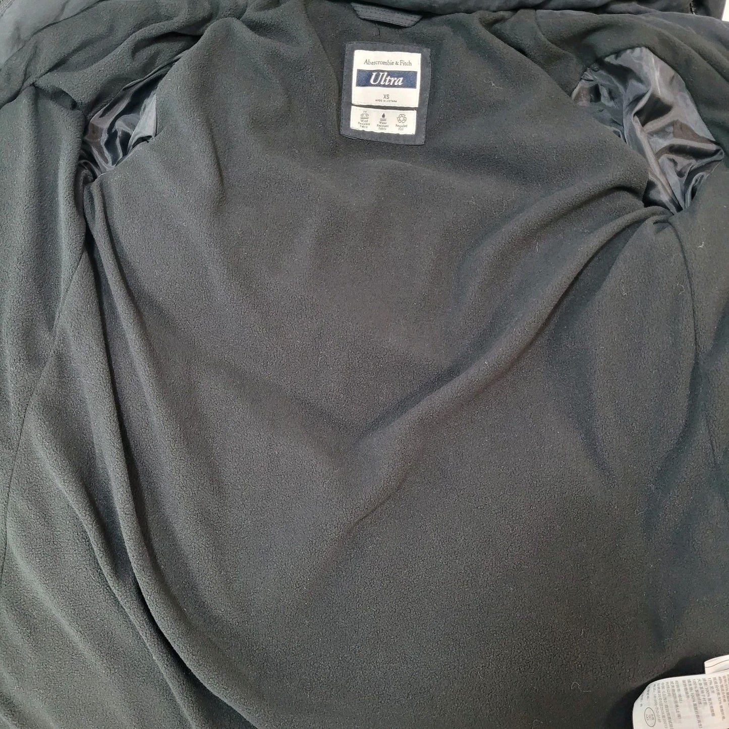 Abercrombie & Fitch Ultra Black Fleece Lined Insulated Hooded Jacket Size XS