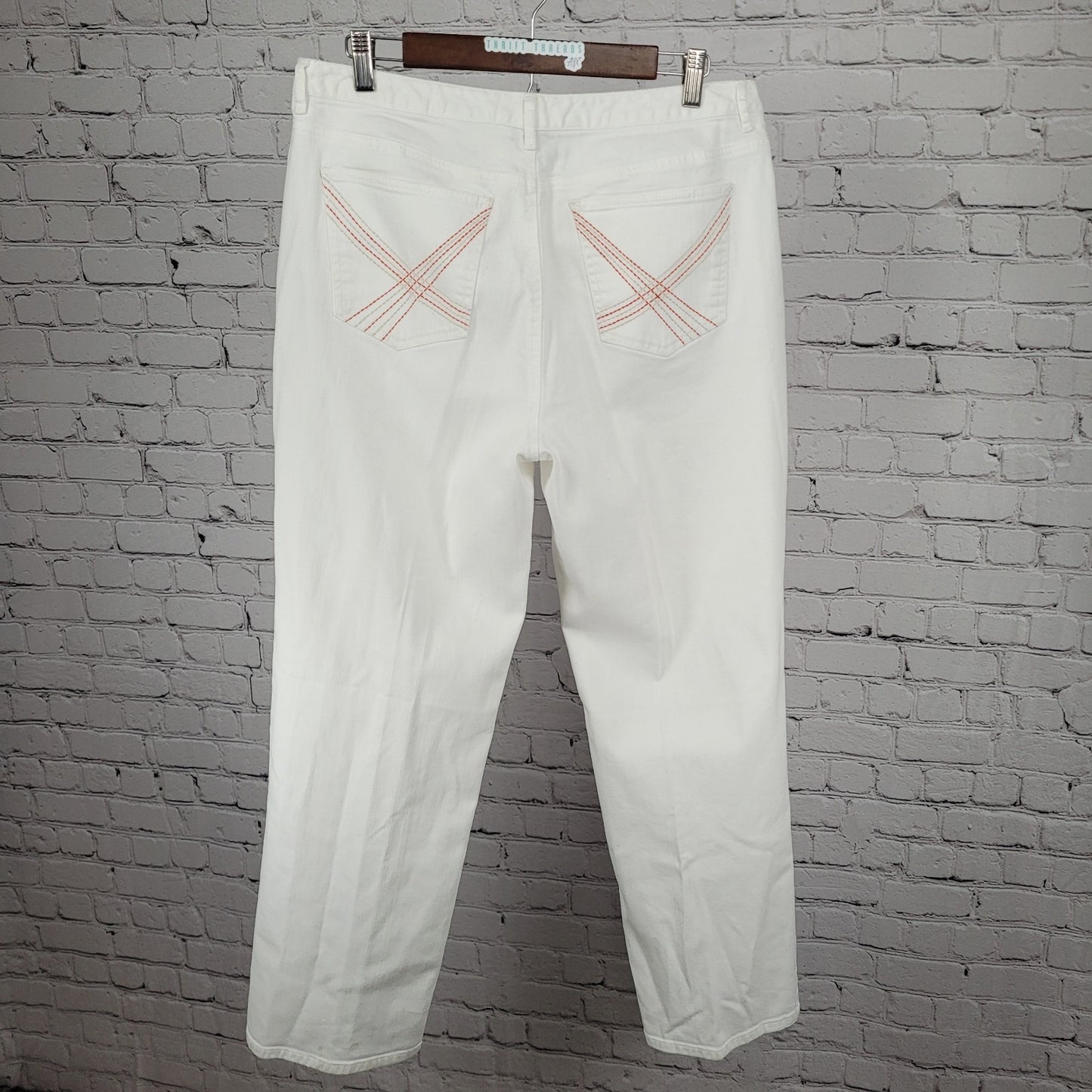 Talbots White Stretch Denim High Rise Straight Leg Jeans 14 (33x30)
