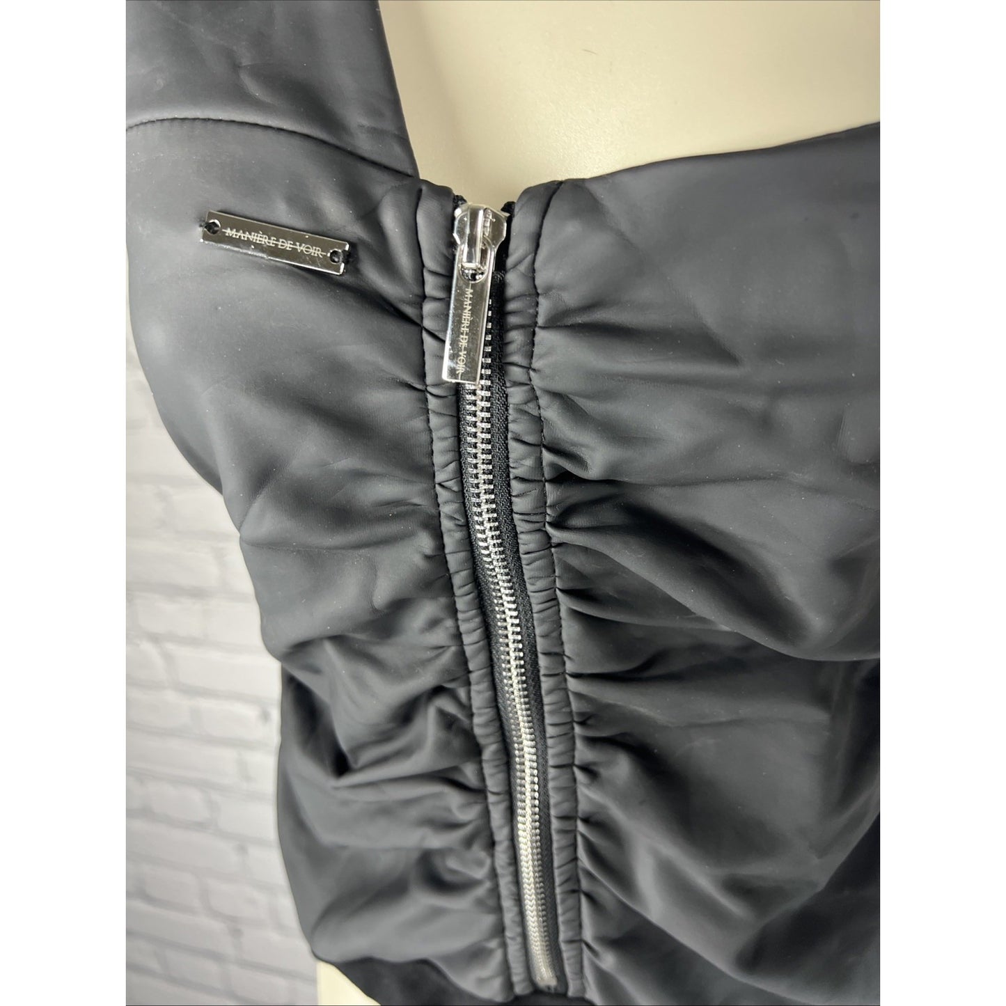 Maniere de Voir Black Cinchable Top Faux Matte Leather Bodysuit Women's US 8