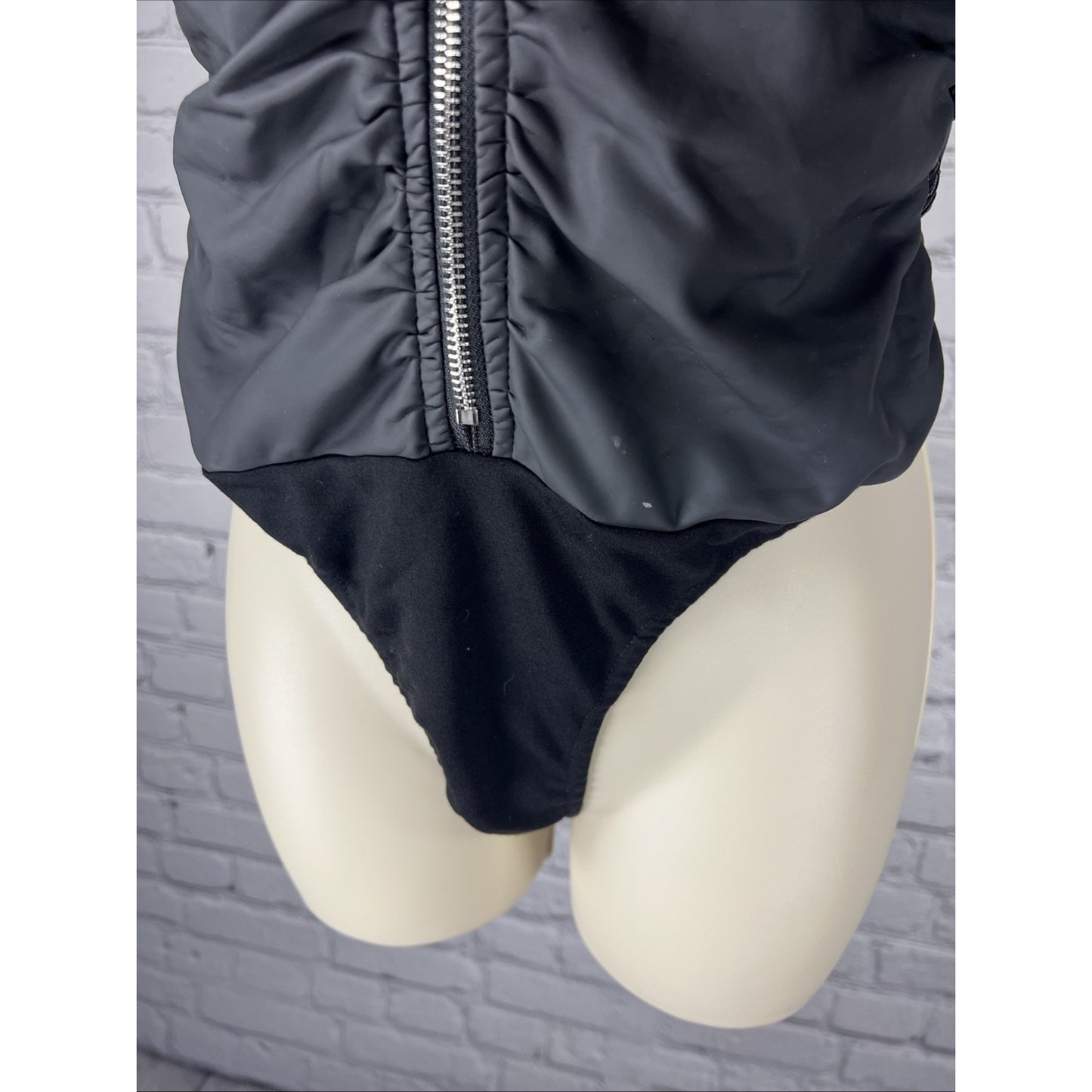 Maniere de Voir Black Cinchable Top Faux Matte Leather Bodysuit Women's US 8