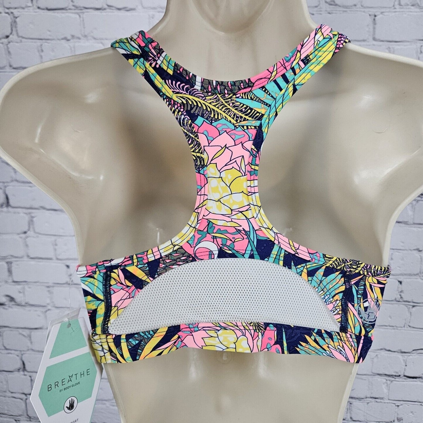 NWT Breathe By Body Glove Athletic Tropical Mesh Back Sports Bra Size Small S