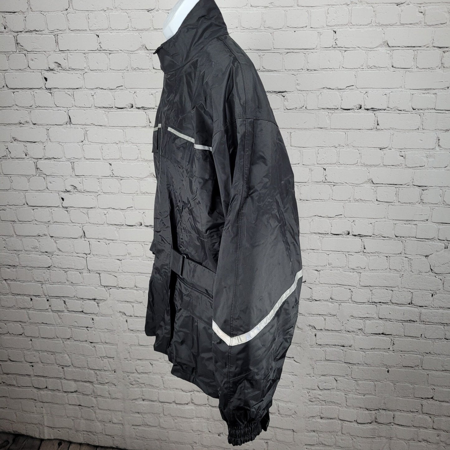 Tour Master Riding Apparel Black Coat 3M Scotchlite Reflective Rain Jacket L 44