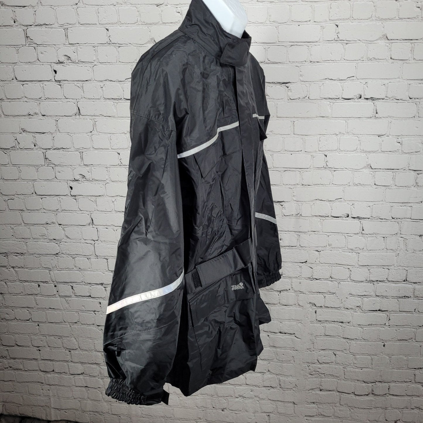 Tour Master Riding Apparel Black Coat 3M Scotchlite Reflective Rain Jacket L 44