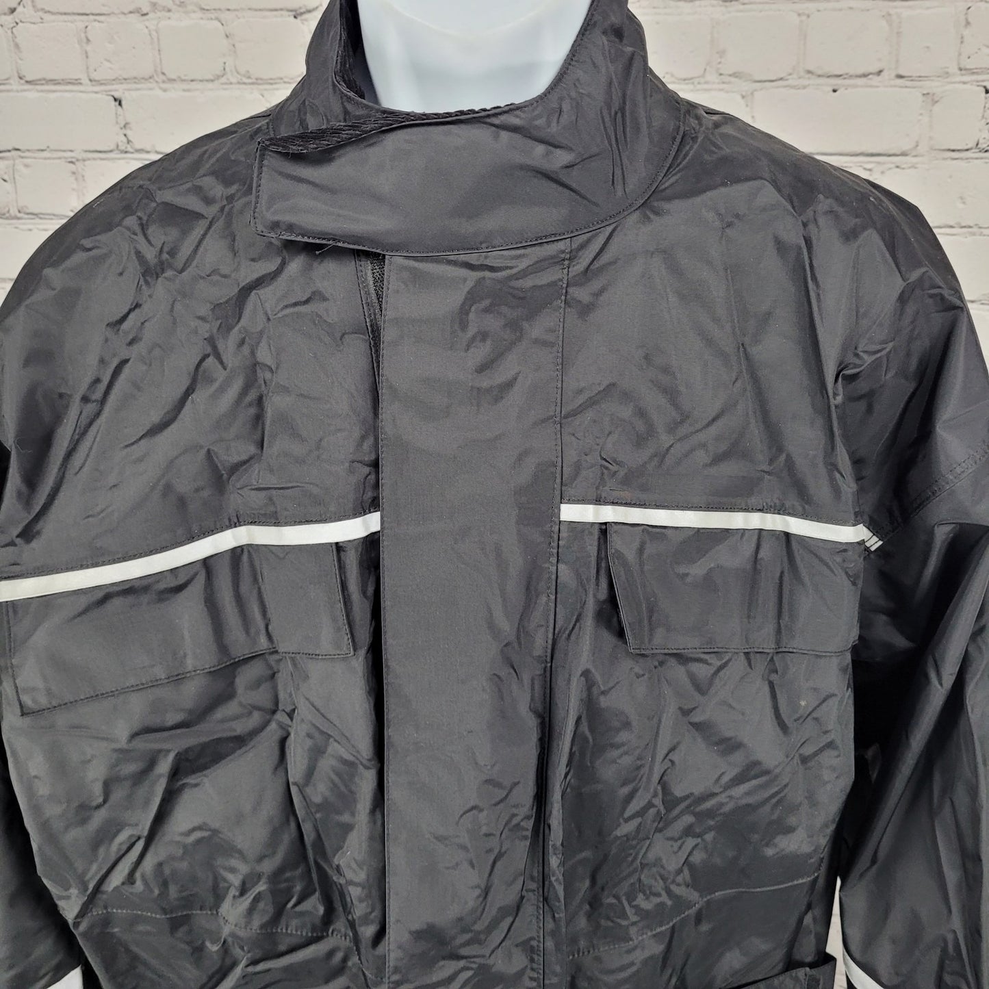 Tour Master Riding Apparel Black Coat 3M Scotchlite Reflective Rain Jacket L 44
