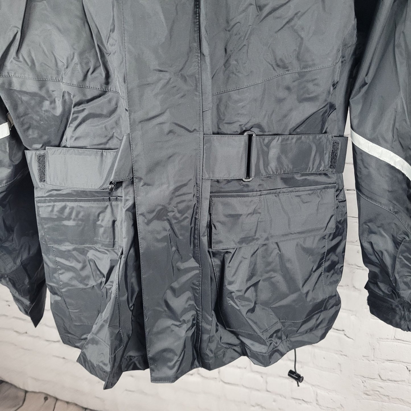 Tour Master Riding Apparel Black Coat 3M Scotchlite Reflective Rain Jacket L 44