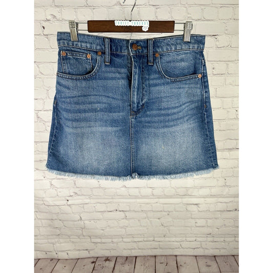 Madewell Medium Wash Raw Hem Straight Pencil Denim Mini Skirt Women’s 29