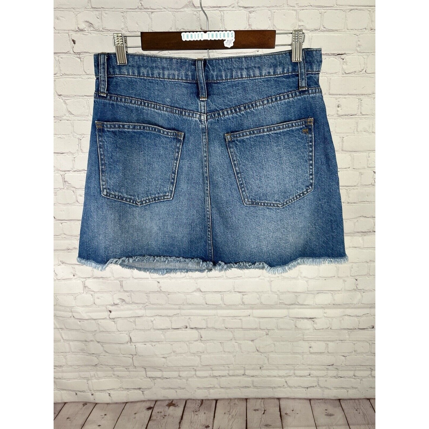 Madewell Medium Wash Raw Hem Straight Pencil Denim Mini Skirt Women’s 29