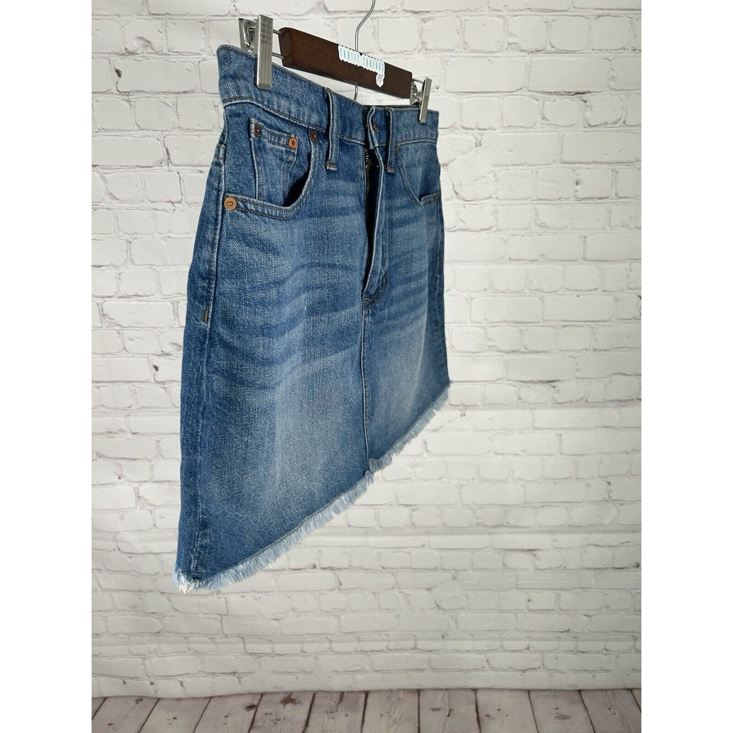 Madewell Medium Wash Raw Hem Straight Pencil Denim Mini Skirt Women’s 29