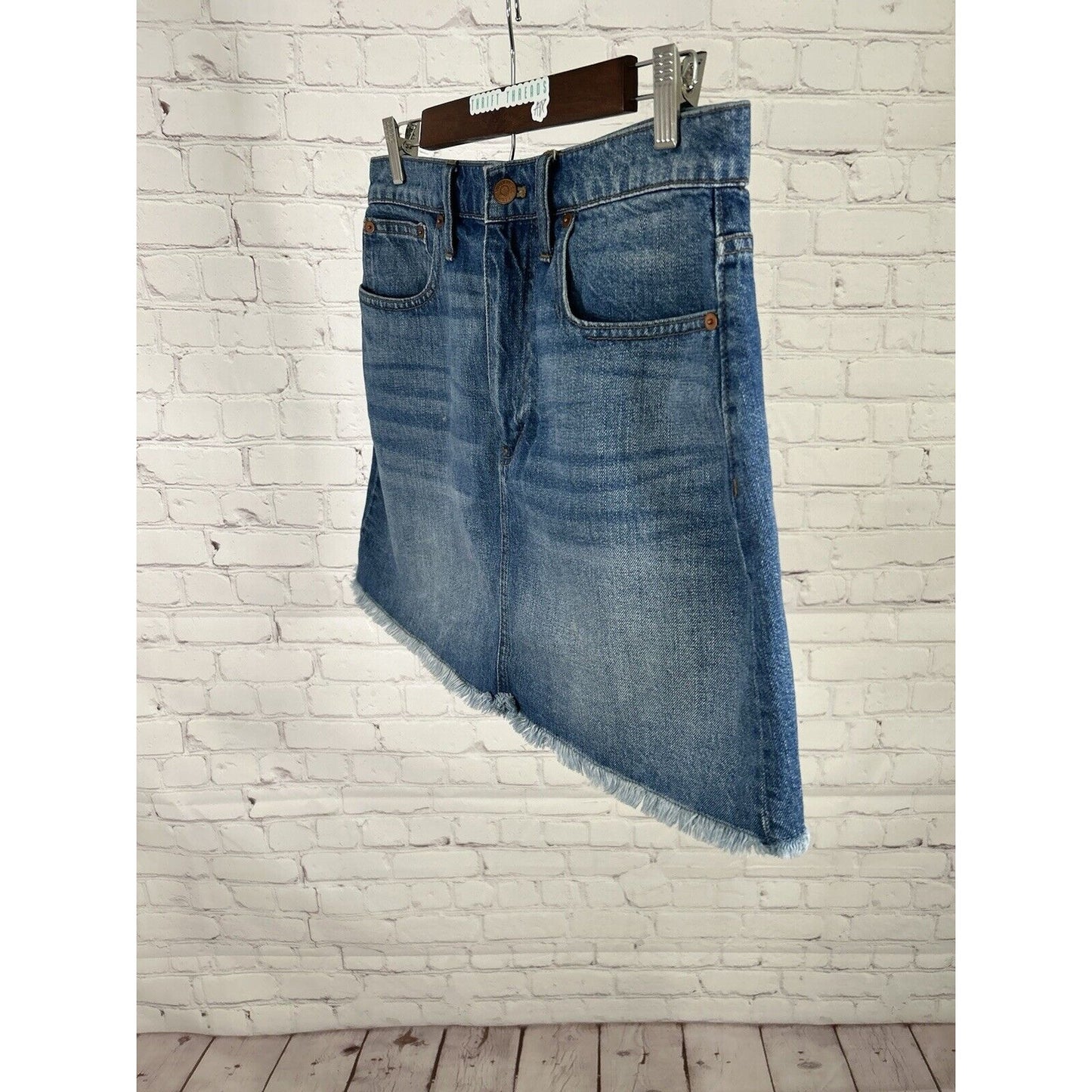 Madewell Medium Wash Raw Hem Straight Pencil Denim Mini Skirt Women’s 29