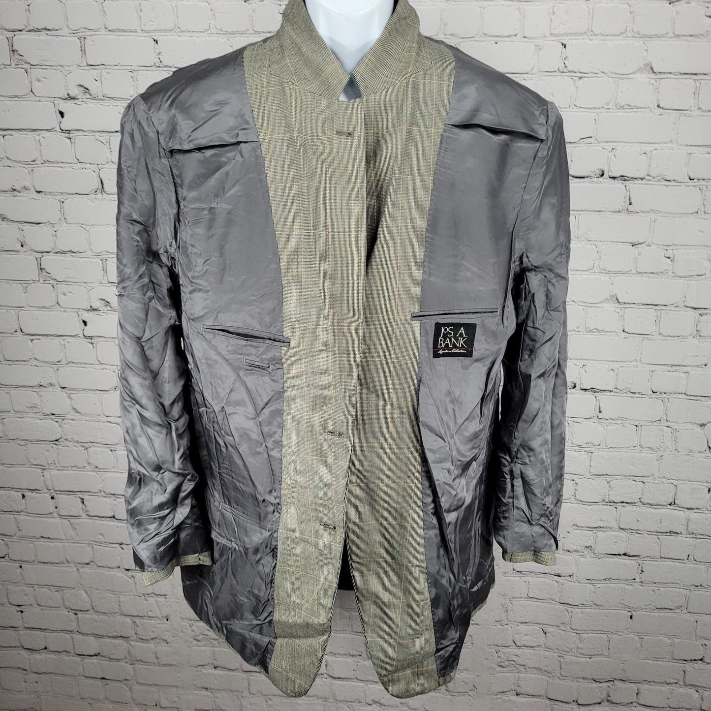 Jos A Bank Black Beige Silk Wool Signature Collection Blazer Sport Coat 46L