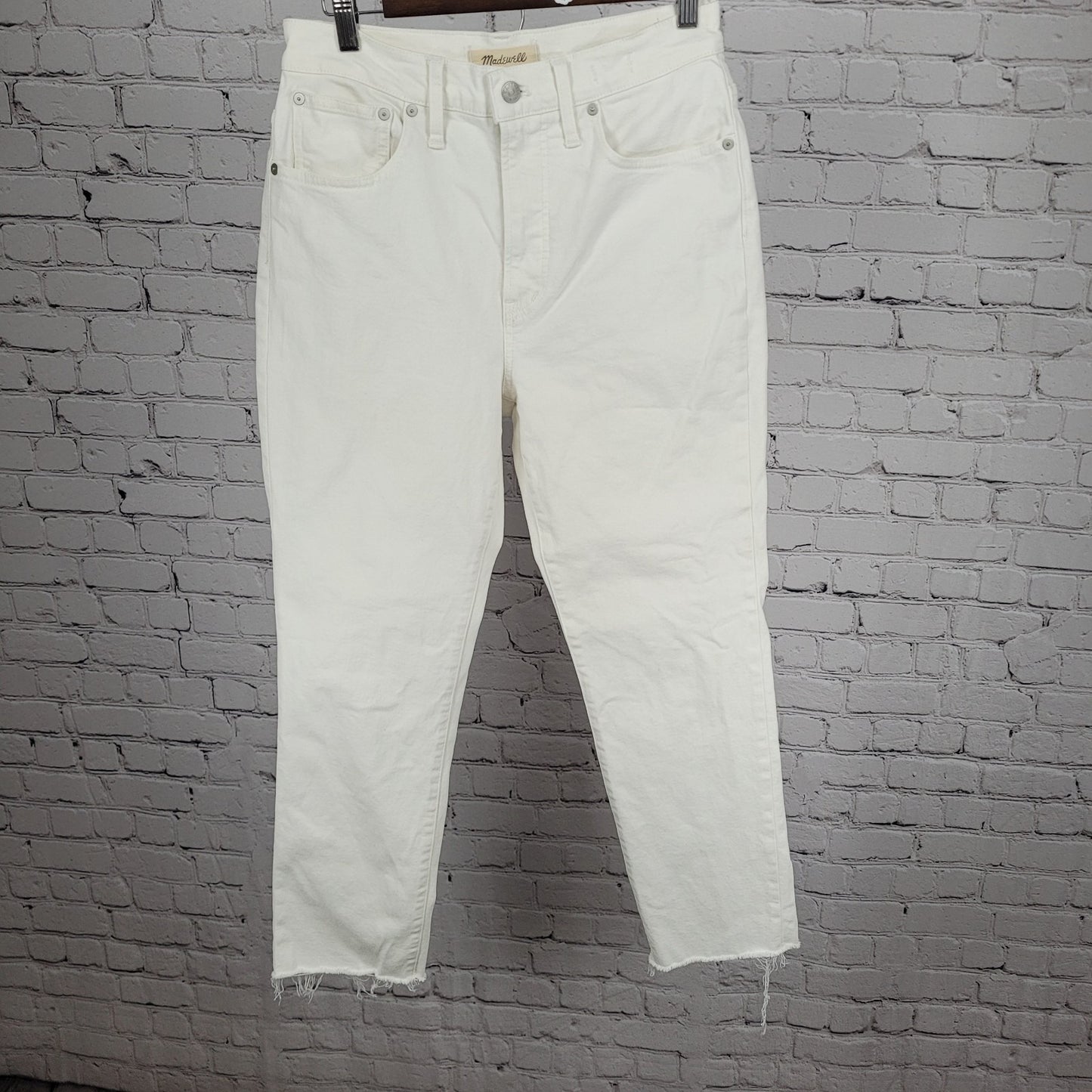 Madewell White Denim The Perfect Vintage Jean High Rise Raw Hem Size 28 (28x27)