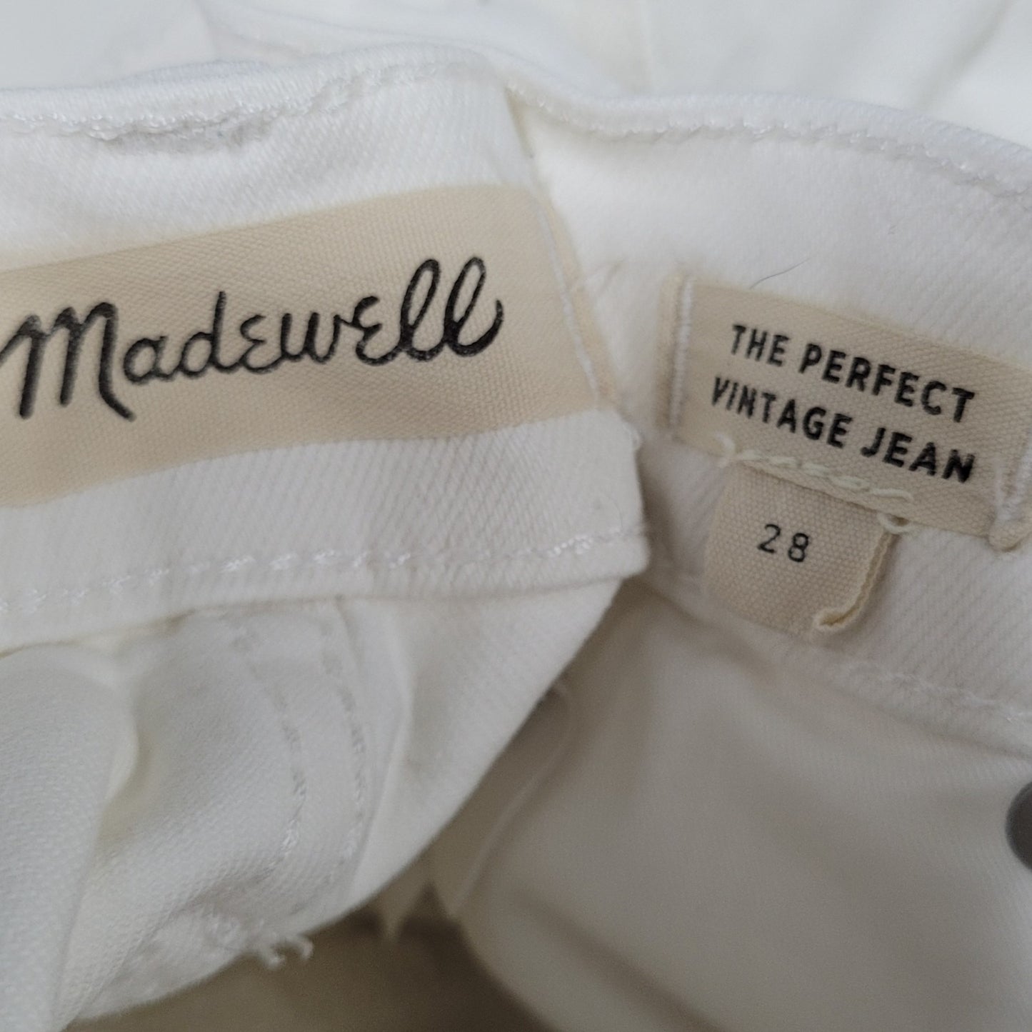 Madewell White Denim The Perfect Vintage Jean High Rise Raw Hem Size 28 (28x27)