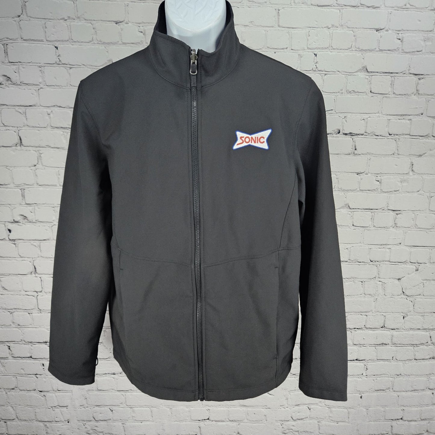 Sonic Black Fleece Lined Logo Employee Uniform Zip Pockets Jacket Medium M