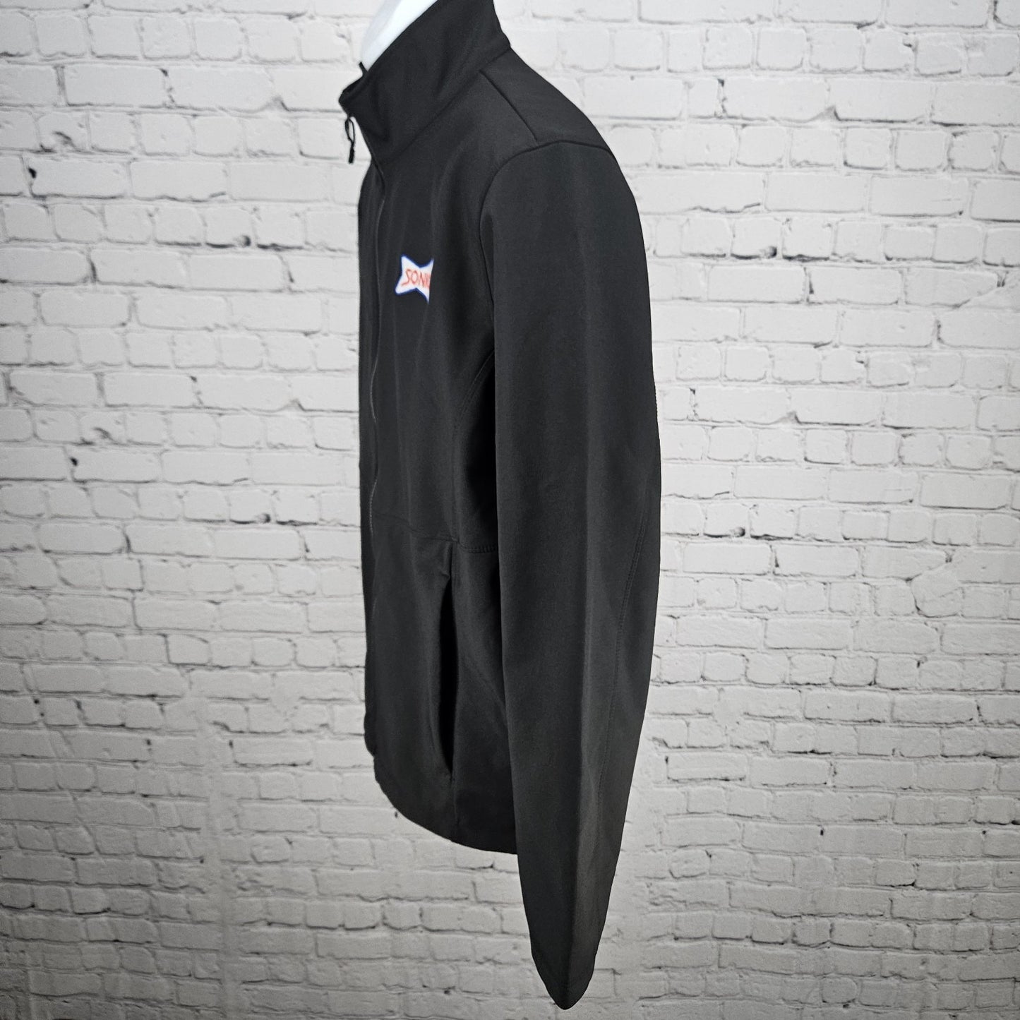 Sonic Black Fleece Lined Logo Employee Uniform Zip Pockets Jacket Medium M