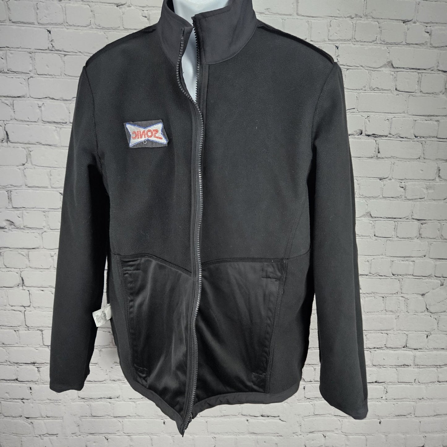 Sonic Black Fleece Lined Logo Employee Uniform Zip Pockets Jacket Medium M