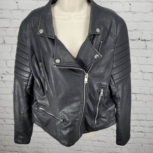 BLANKNYC Black Vegan Leather Moto Biker Collared Zipped Padded Jacket Size XL