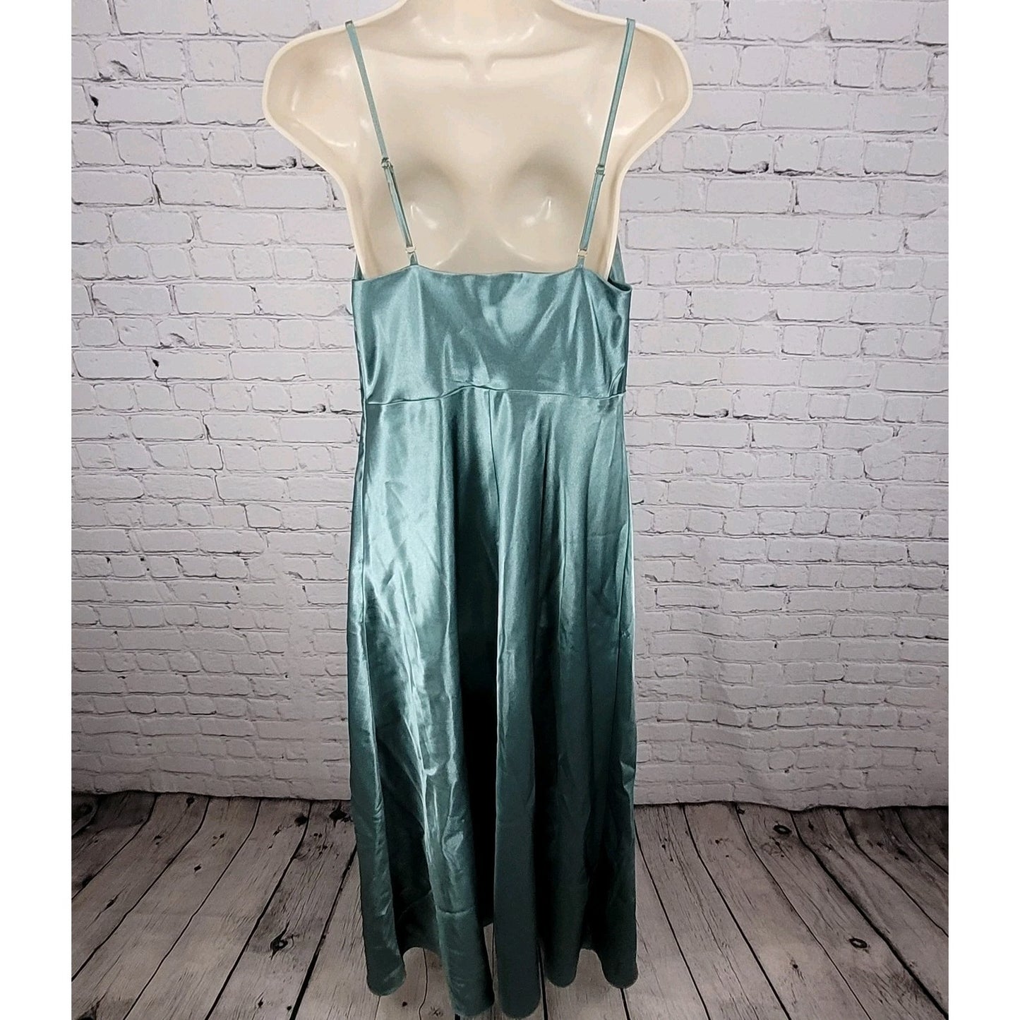 Birdy Grey Green Satin Sheen Cowl Neck Side Slit Maxi Dress Gown Size Medium M