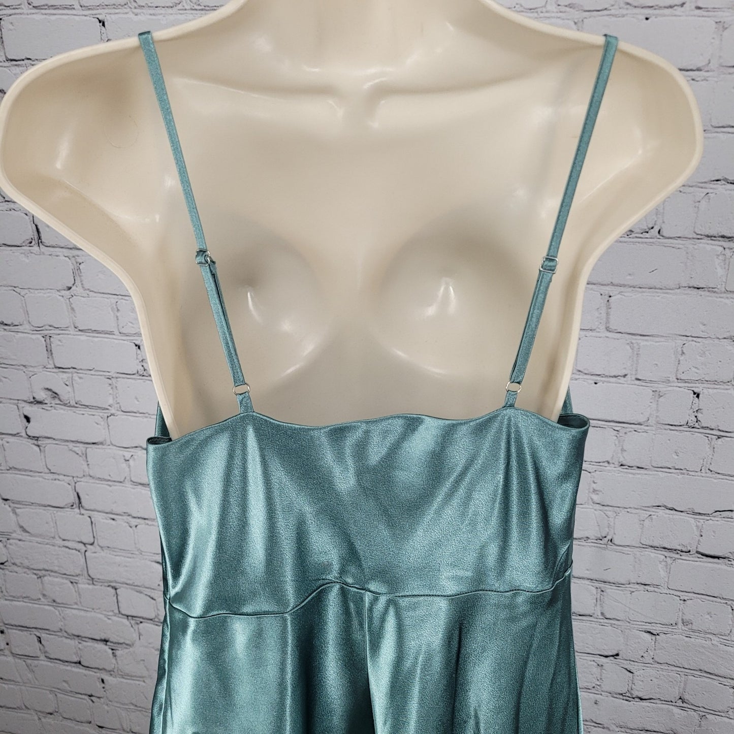 Birdy Grey Green Satin Sheen Cowl Neck Side Slit Maxi Dress Gown Size Medium M