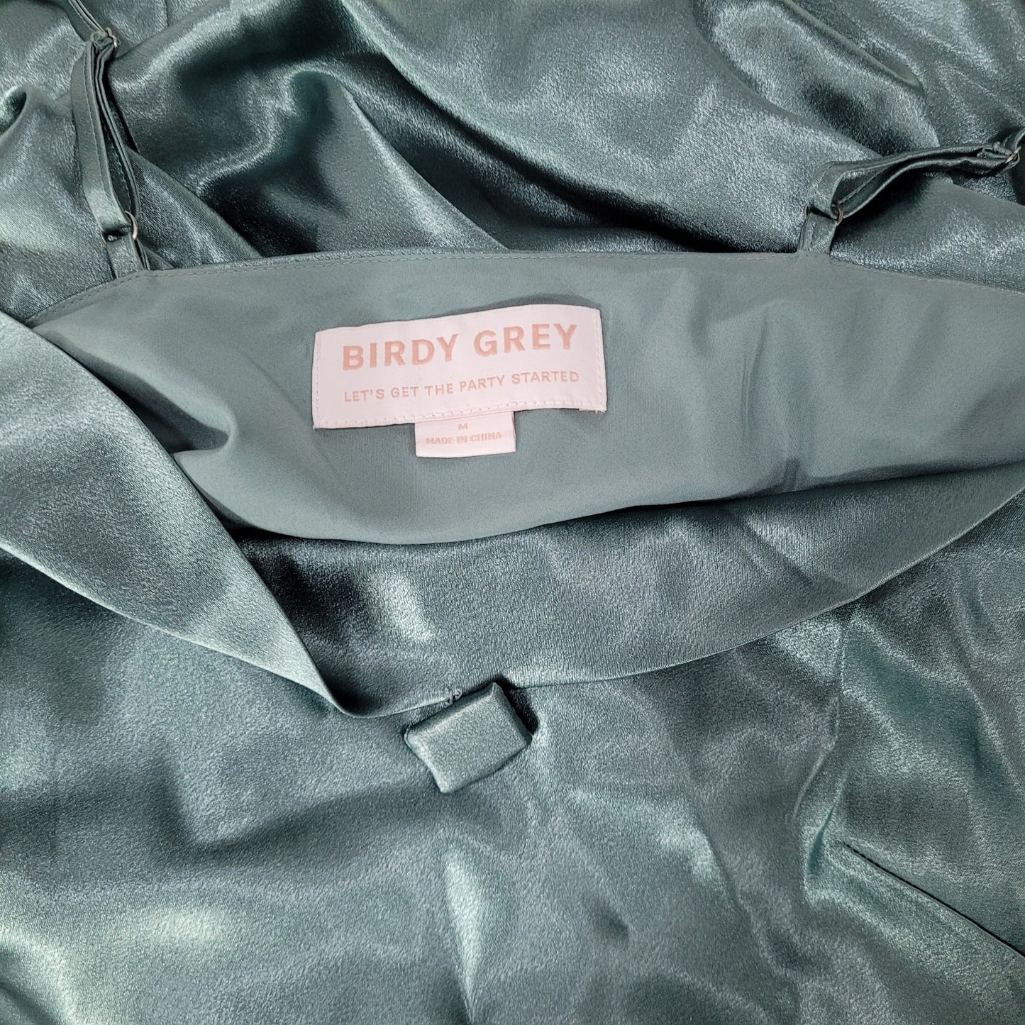 Birdy Grey Green Satin Sheen Cowl Neck Side Slit Maxi Dress Gown Size Medium M