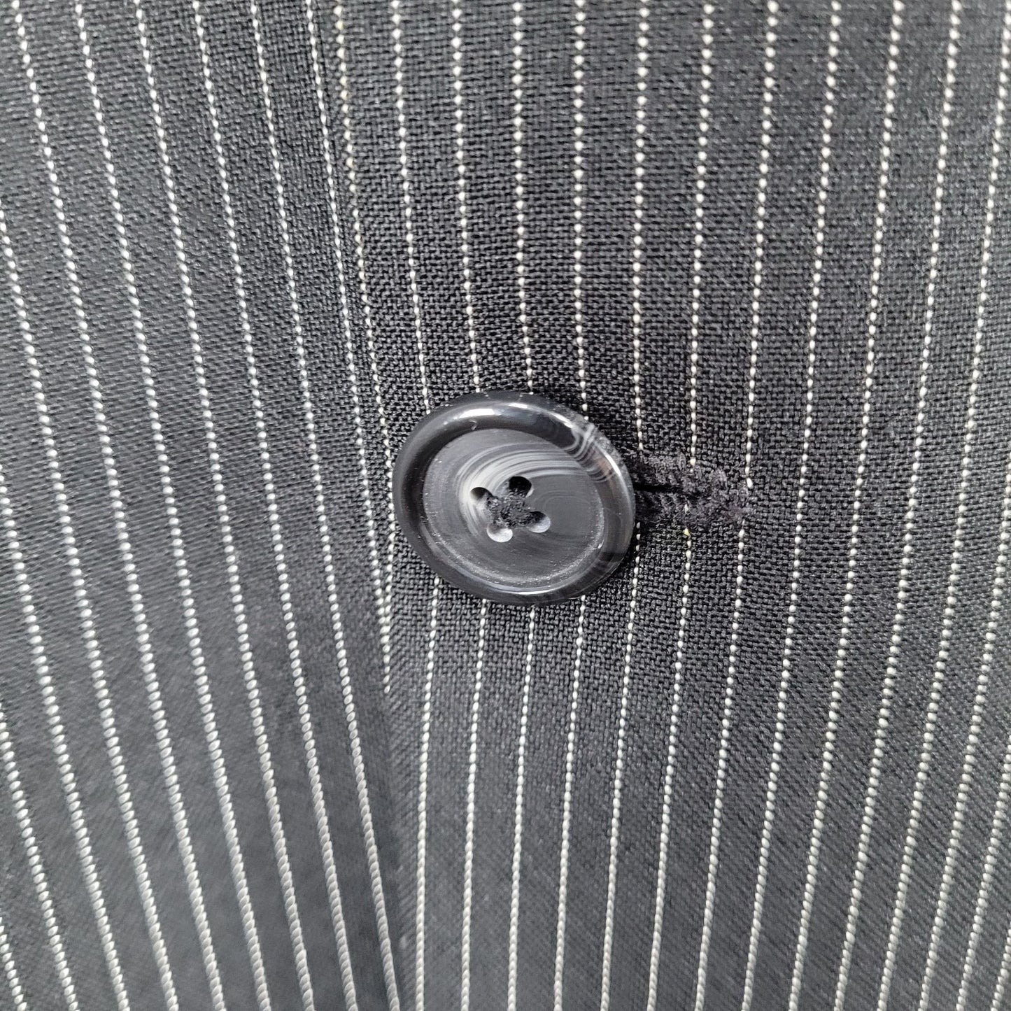 Sim's Cut Tailor Black Pinstriped Full Suit Set 4 Button Jacket 41L Pants 31x31