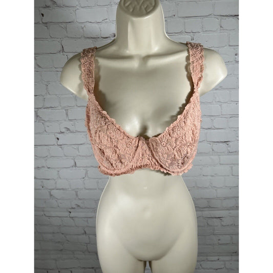 Aerie Pink Floral Lace Underwired Lined Unpadded Adjustable Strap Bra 34DDD