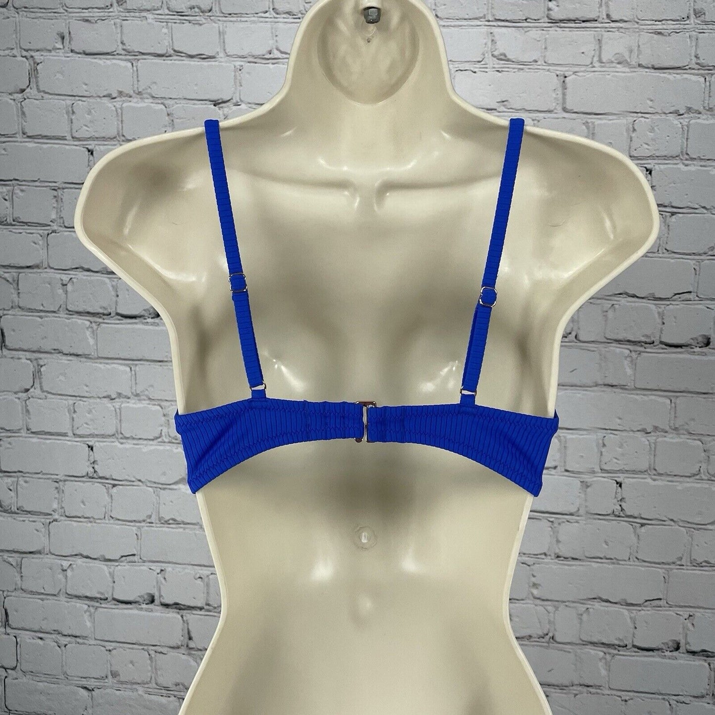 Shade & Shore Blue Deep V Neck Underwire Removable Pads Bikini Top Size 34B