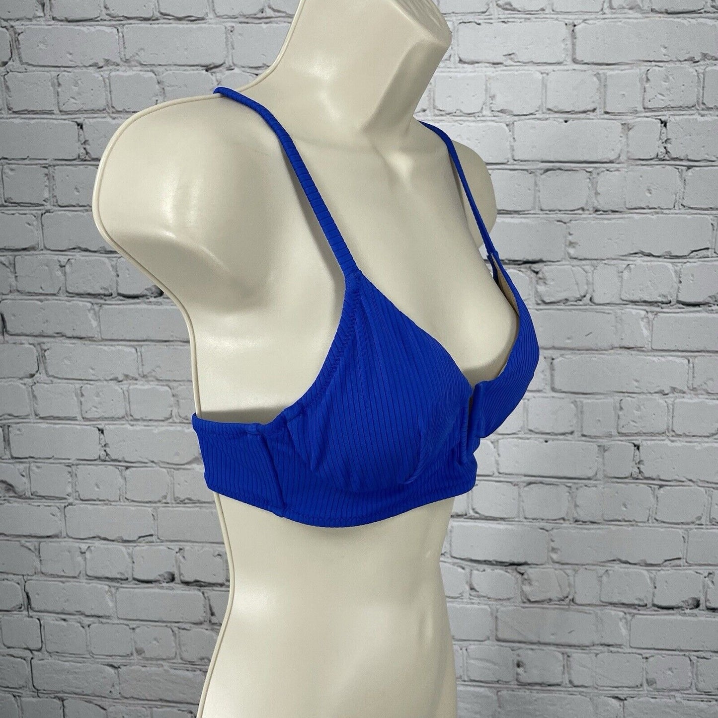 Shade & Shore Blue Deep V Neck Underwire Removable Pads Bikini Top Size 34B