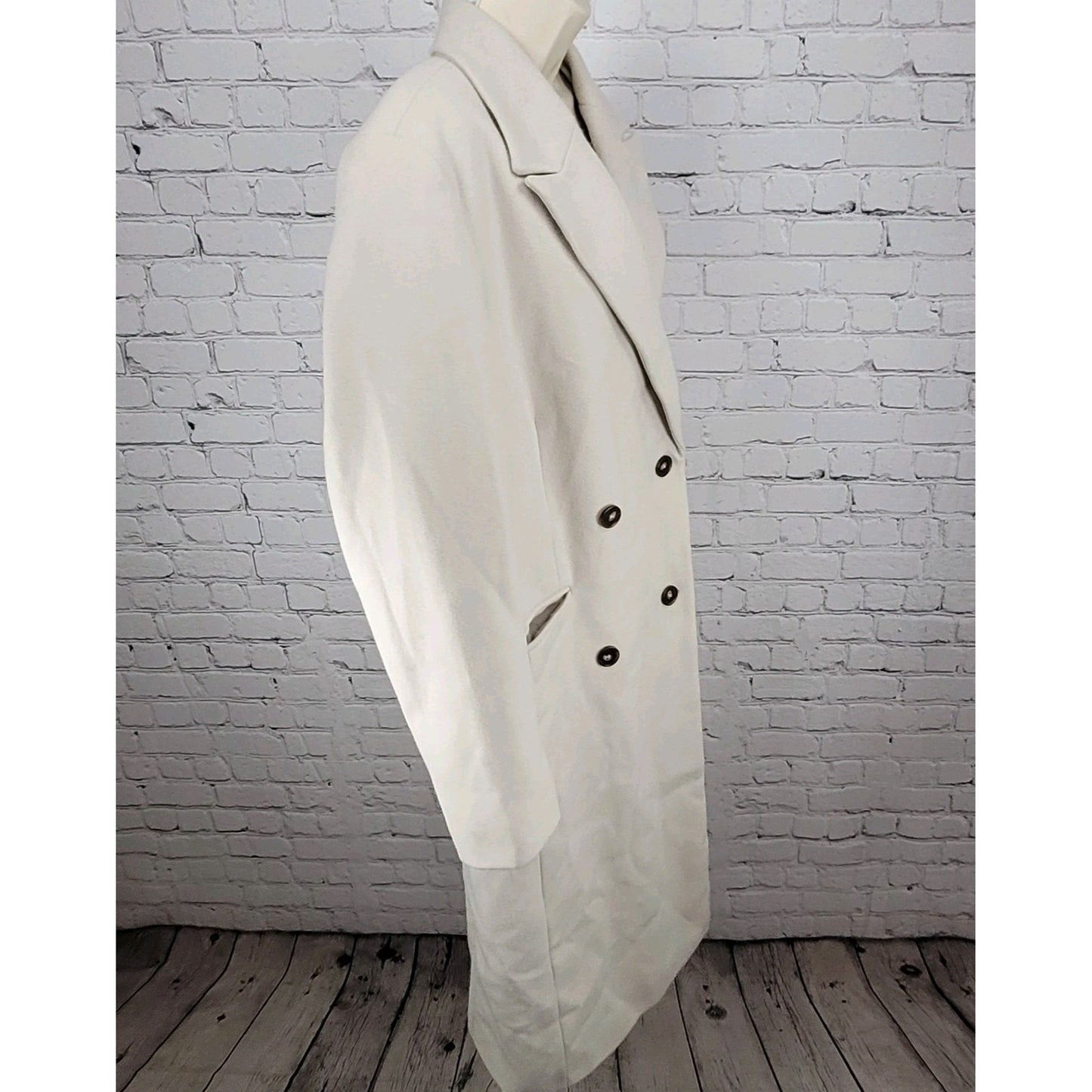 ASOS Design Beige Classic Double Breasted Buttoned Lined Long Pea Coat Size 8