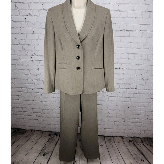 Kasper Brown Full Pant Suit 2 Piece Set Shawl 3 Button Jacket Stretch 10 (33x31)