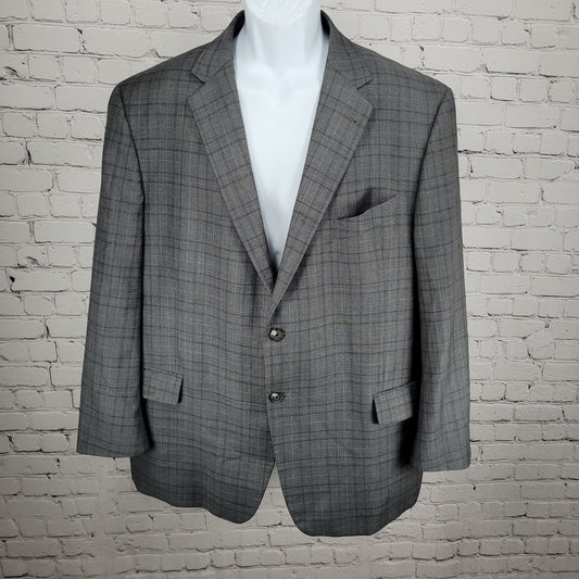 Joseph Abboud Guabello Grey 100% Wool Check Blazer Sport Coat USA Made Size 46S