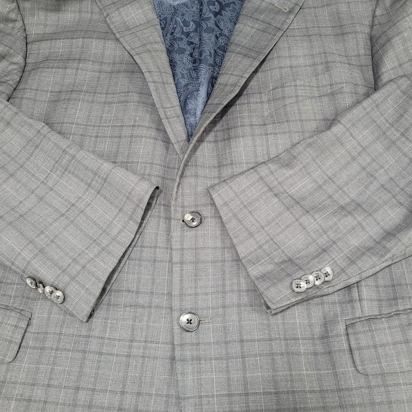 Joseph Abboud Guabello Grey 100% Wool Check Blazer Sport Coat USA Made Size 46S
