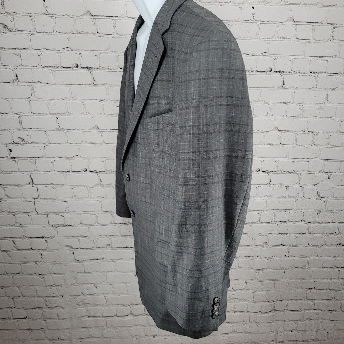 Joseph Abboud Guabello Grey 100% Wool Check Blazer Sport Coat USA Made Size 46S