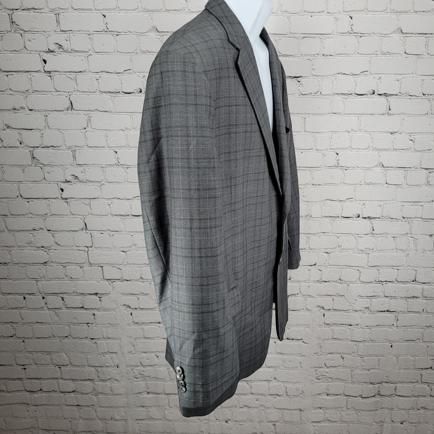 Joseph Abboud Guabello Grey 100% Wool Check Blazer Sport Coat USA Made Size 46S