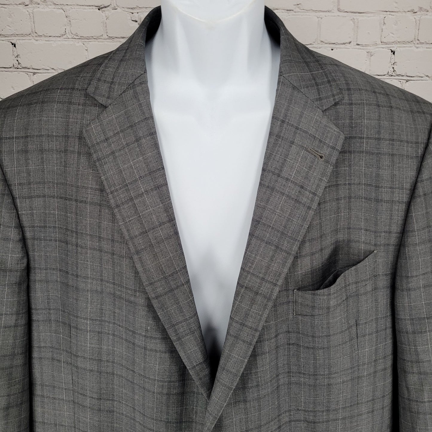 Joseph Abboud Guabello Grey 100% Wool Check Blazer Sport Coat USA Made Size 46S